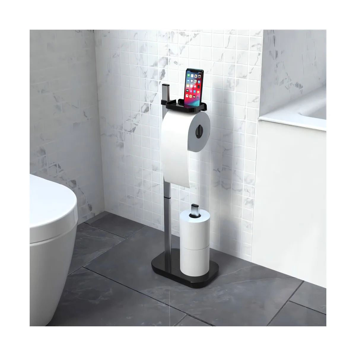 Toilettenpapierhalter Mit Ablage für Handy Ohne Bohren WC Halterung - Image 6